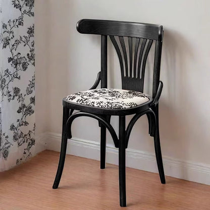 Contemporary Retro Beech Wood Fabric Rattan Faux Leather Seat Round Curved Dining Chair Backrest For Dining Room