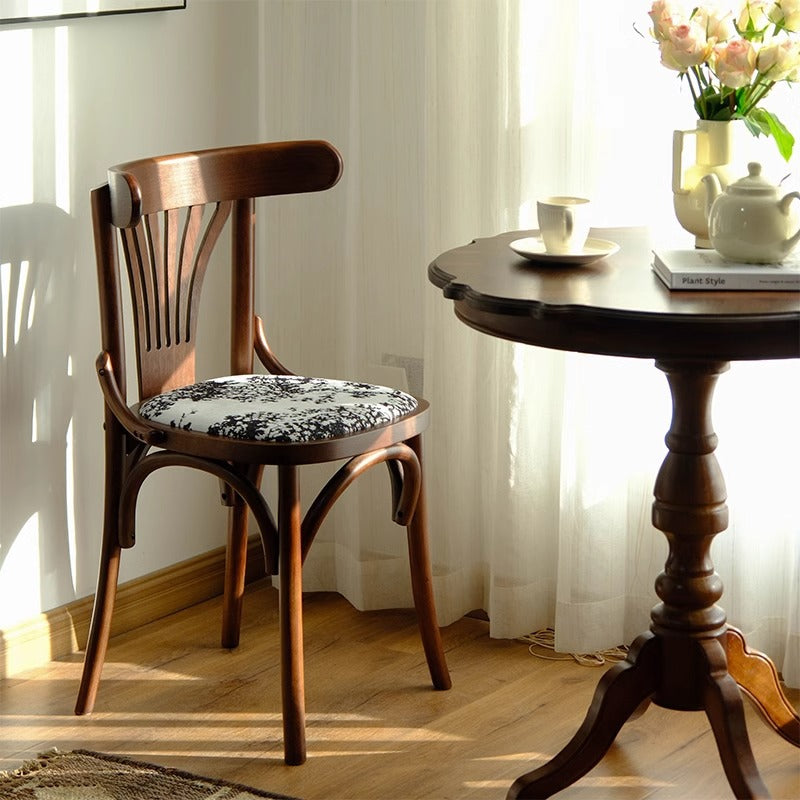 Contemporary Retro Beech Wood Fabric Rattan Faux Leather Seat Round Curved Dining Chair Backrest For Dining Room