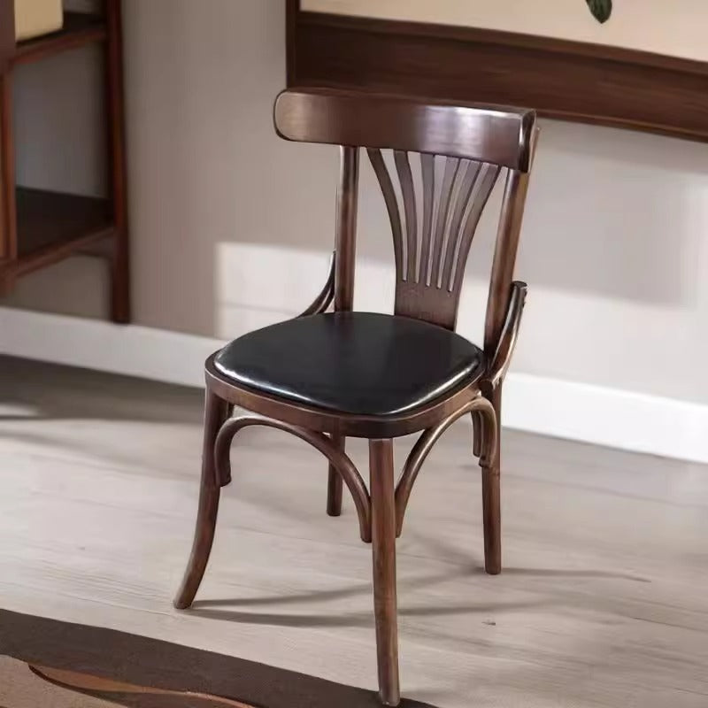 Contemporary Retro Beech Wood Fabric Rattan Faux Leather Seat Round Curved Dining Chair Backrest For Dining Room