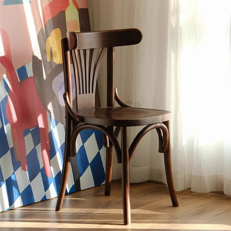 Contemporary Retro Beech Wood Fabric Rattan Faux Leather Seat Round Curved Dining Chair Backrest For Dining Room