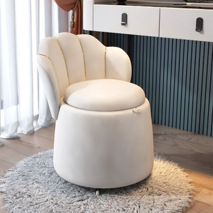 Contemporary Nordic Velvet Wood Round Petal-Back Storage Vanity Stool Backrest For Bedroom