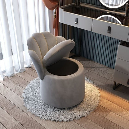Contemporary Nordic Velvet Wood Round Petal-Back Storage Vanity Stool Backrest For Bedroom