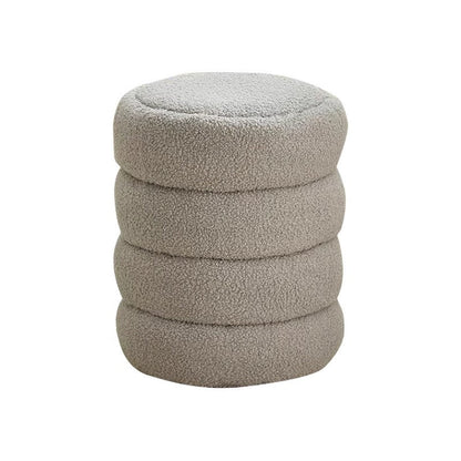Contemporary Nordic Lambswool Wood Round Low Stool Multi-Tier For Living Room And Bedroom