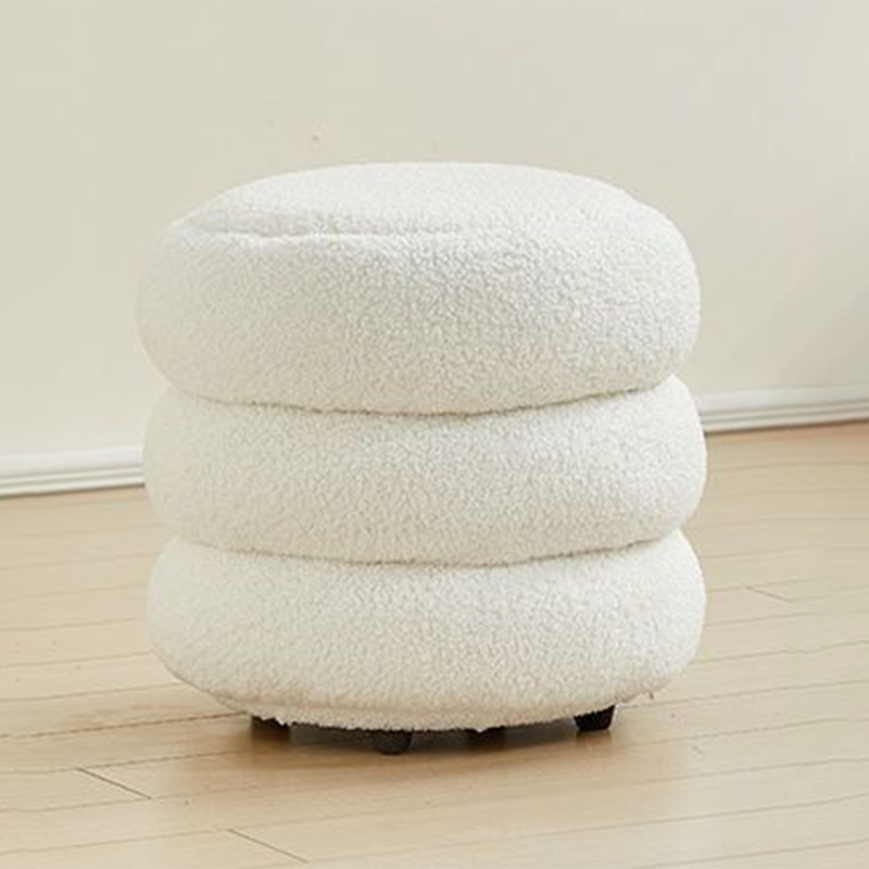 Contemporary Nordic Lambswool Wood Round Low Stool Multi-Tier For Living Room And Bedroom