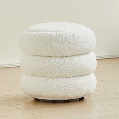 Contemporary Nordic Lambswool Wood Round Low Stool Multi-Tier For Living Room And Bedroom