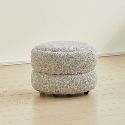 Contemporary Nordic Lambswool Wood Round Low Stool Multi-Tier For Living Room And Bedroom