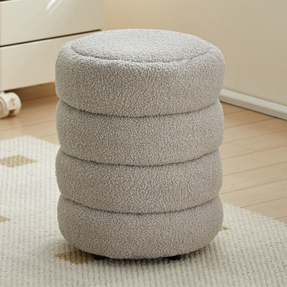 Contemporary Nordic Lambswool Wood Round Low Stool Multi-Tier For Living Room And Bedroom