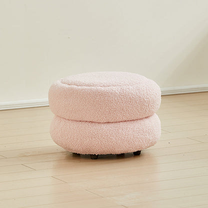 Contemporary Nordic Lambswool Wood Round Low Stool Multi-Tier For Living Room And Bedroom