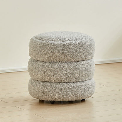 Contemporary Nordic Lambswool Wood Round Low Stool Multi-Tier For Living Room And Bedroom