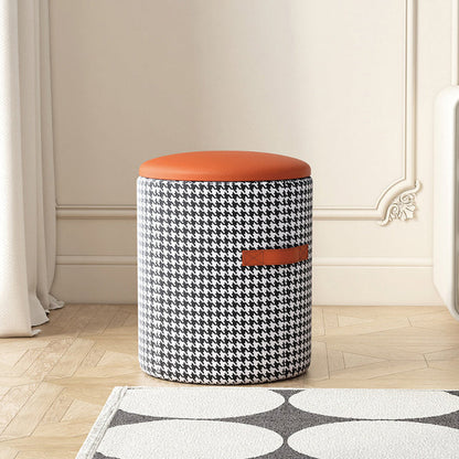 Contemporary Nordic Faux Leather Wood Round Vanity Stool With Hidden Storage For Bedroom