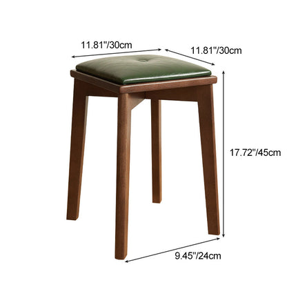Contemporary Retro Microfiber Leather Rubber Wood Square Vanity Stool With Stackable Design For Bedroom And Dining Room