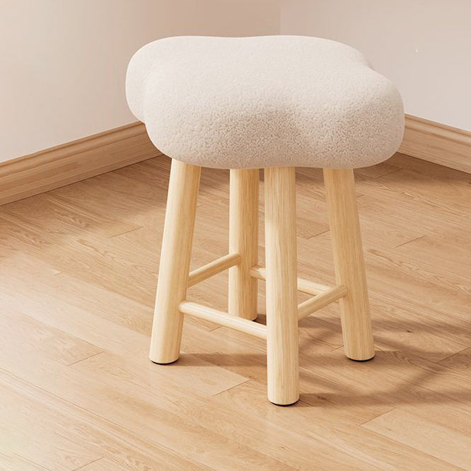 Contemporary Nordic Lambswool Tech Fabric Wood Cloud Vanity Stool With Footrest For Bedroom