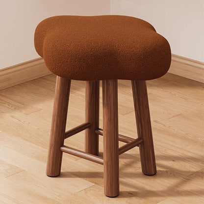 Contemporary Nordic Lambswool Tech Fabric Wood Cloud Vanity Stool With Footrest For Bedroom