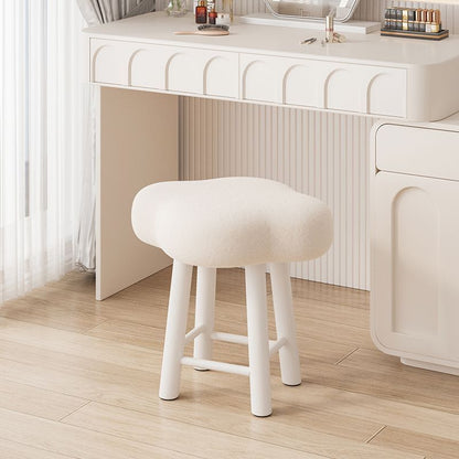 Contemporary Nordic Lambswool Tech Fabric Wood Cloud Vanity Stool With Footrest For Bedroom