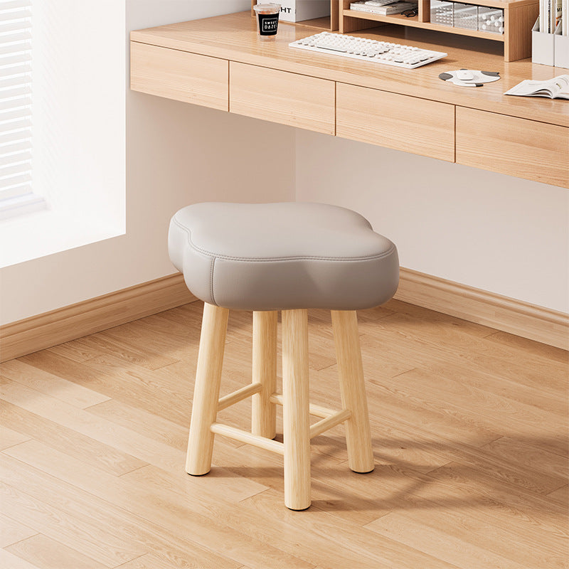 Contemporary Nordic Lambswool Tech Fabric Wood Cloud Vanity Stool With Footrest For Bedroom