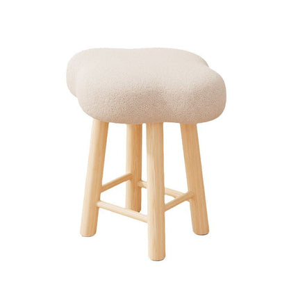 Contemporary Nordic Lambswool Tech Fabric Wood Cloud Vanity Stool With Footrest For Bedroom