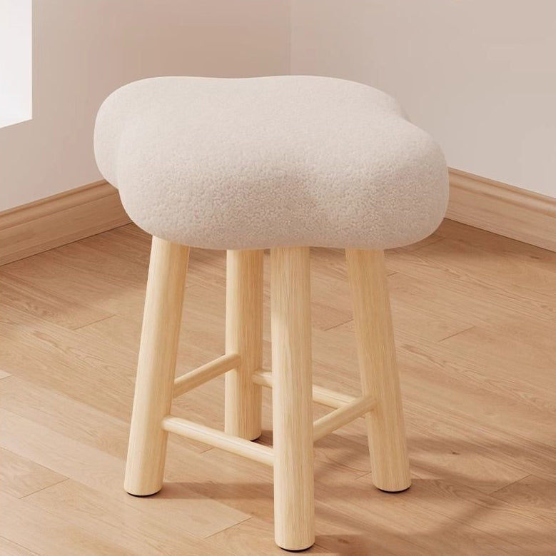 Contemporary Nordic Lambswool Tech Fabric Wood Cloud Vanity Stool With Footrest For Bedroom