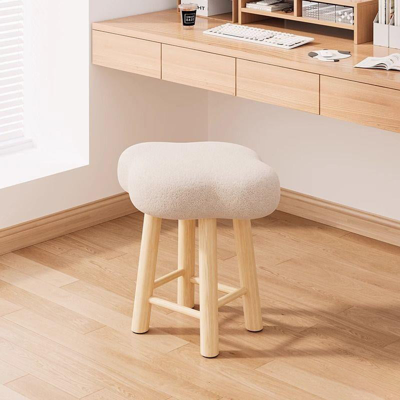 Contemporary Nordic Lambswool Tech Fabric Wood Cloud Vanity Stool With Footrest For Bedroom