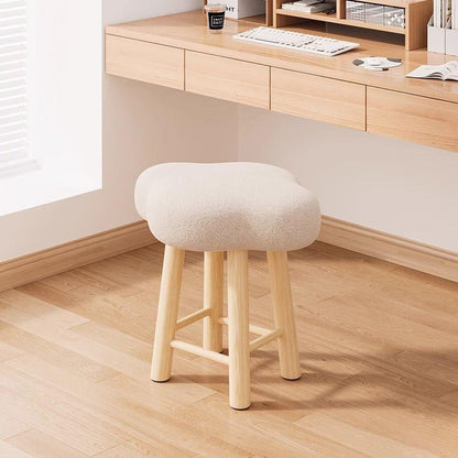 Contemporary Nordic Lambswool Tech Fabric Wood Cloud Vanity Stool With Footrest For Bedroom