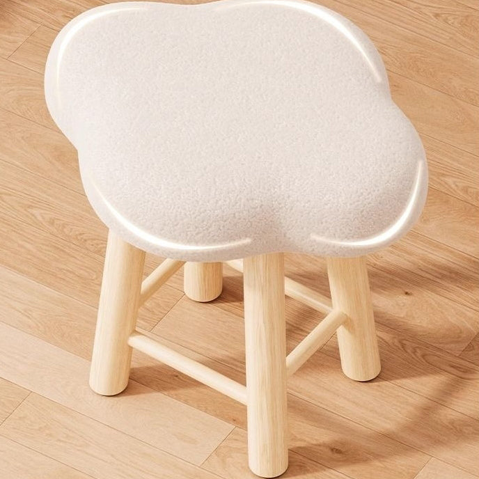 Contemporary Nordic Lambswool Tech Fabric Wood Cloud Vanity Stool With Footrest For Bedroom