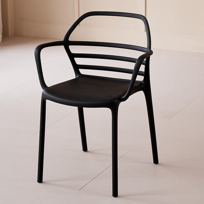 Contemporary Nordic PE Square Curved Geometric Line Dining Chair With Backrest And Armrests For Dining Room