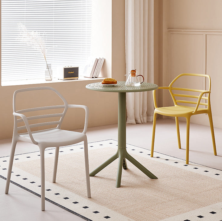 Contemporary Nordic PE Square Curved Geometric Line Dining Chair With Backrest And Armrests For Dining Room