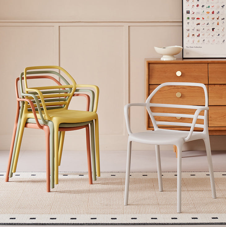 Contemporary Nordic PE Square Curved Geometric Line Dining Chair With Backrest And Armrests For Dining Room