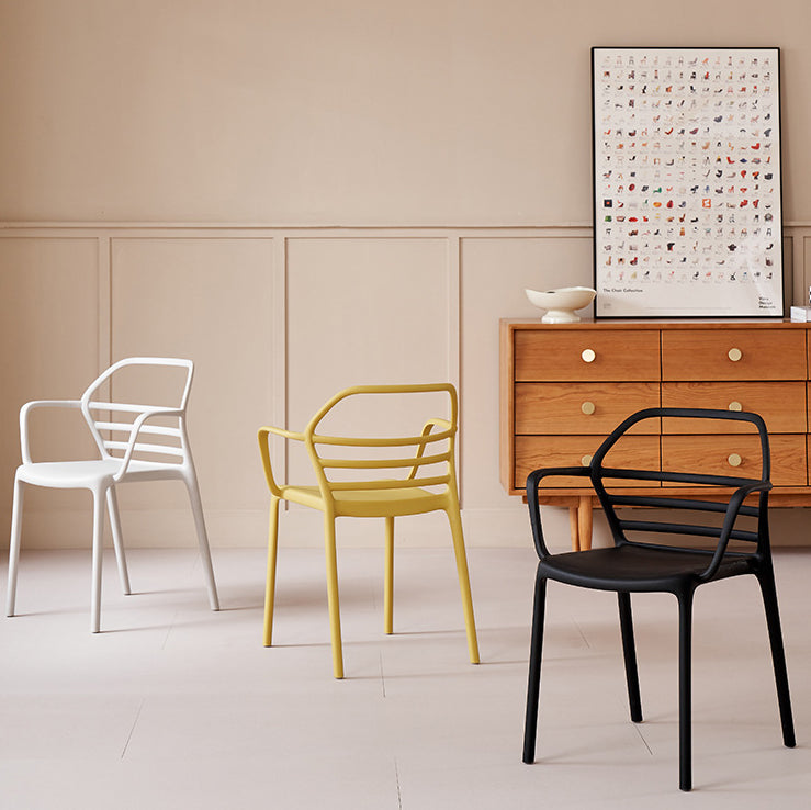 Contemporary Nordic PE Square Curved Geometric Line Dining Chair With Backrest And Armrests For Dining Room