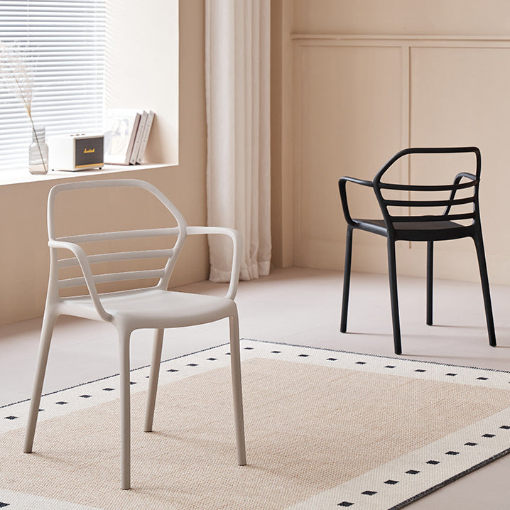 Contemporary Nordic PE Square Curved Geometric Line Dining Chair With Backrest And Armrests For Dining Room