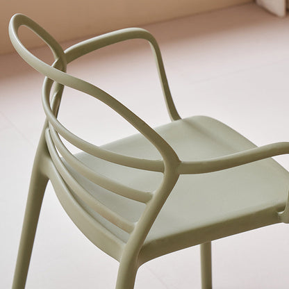 Contemporary Nordic PE Square Curved Geometric Line Dining Chair With Backrest And Armrests For Dining Room