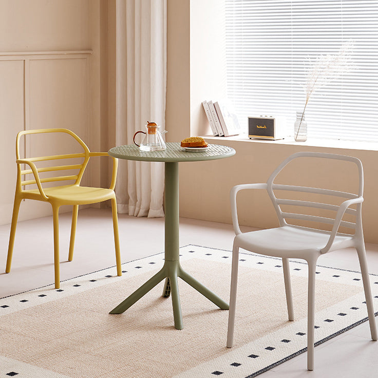 Contemporary Nordic PE Square Curved Geometric Line Dining Chair With Backrest And Armrests For Dining Room