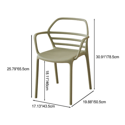 Contemporary Nordic PE Square Curved Geometric Line Dining Chair With Backrest And Armrests For Dining Room