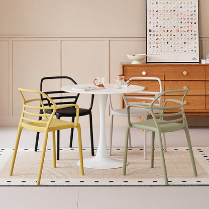 Contemporary Nordic PE Square Curved Geometric Line Dining Chair With Backrest And Armrests For Dining Room