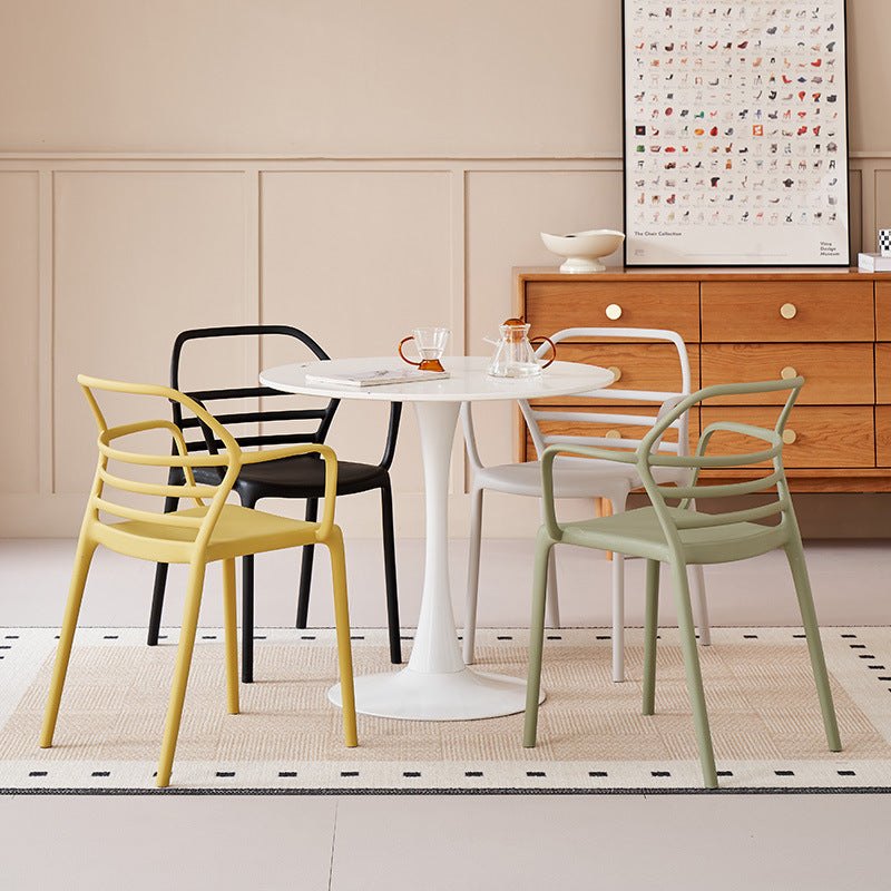 Contemporary Nordic PE Square Curved Geometric Line Dining Chair With Backrest And Armrests For Dining Room