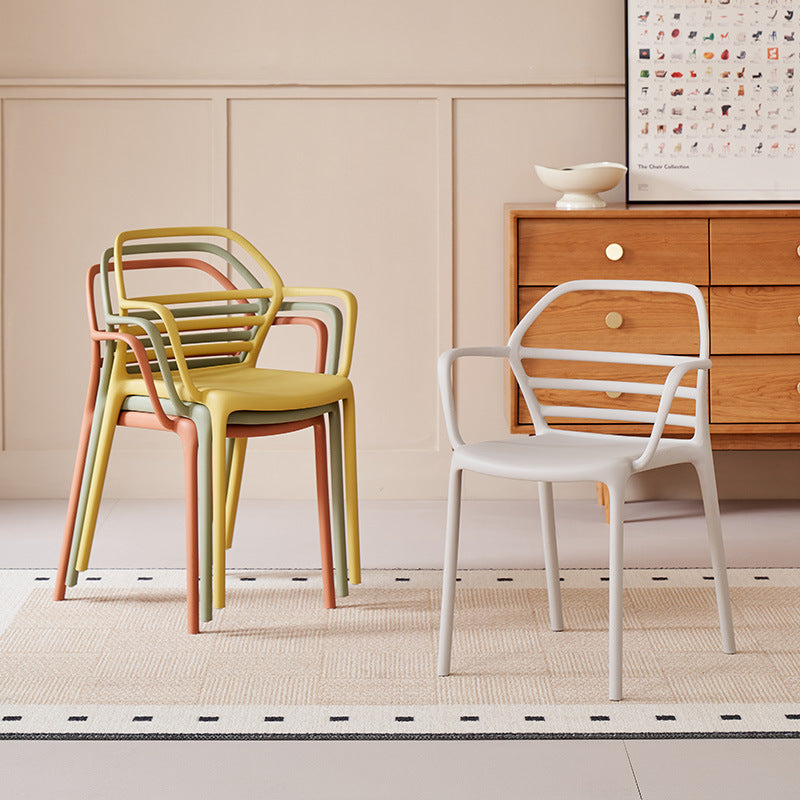 Contemporary Nordic PE Square Curved Geometric Line Dining Chair With Backrest And Armrests For Dining Room