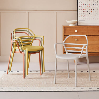 Contemporary Nordic PE Square Curved Geometric Line Dining Chair With Backrest And Armrests For Dining Room