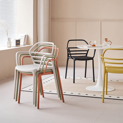 Contemporary Nordic PE Square Curved Geometric Line Dining Chair With Backrest And Armrests For Dining Room