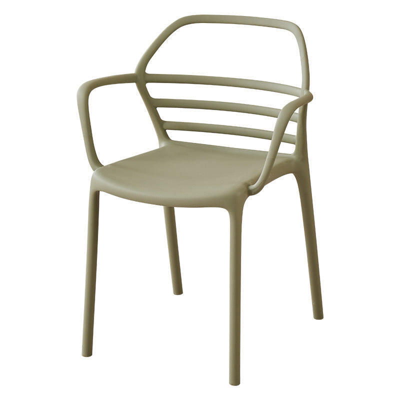 Contemporary Nordic PE Square Curved Geometric Line Dining Chair With Backrest And Armrests For Dining Room