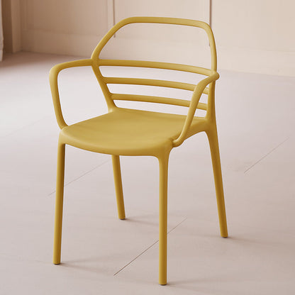 Contemporary Nordic PE Square Curved Geometric Line Dining Chair With Backrest And Armrests For Dining Room