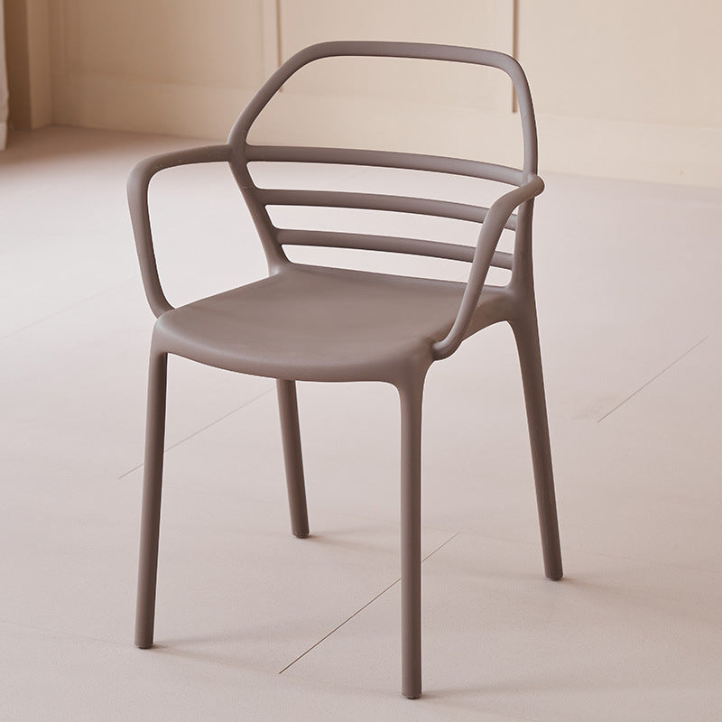 Contemporary Nordic PE Square Curved Geometric Line Dining Chair With Backrest And Armrests For Dining Room