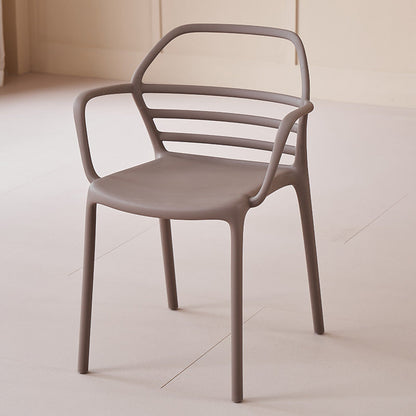 Contemporary Nordic PE Square Curved Geometric Line Dining Chair With Backrest And Armrests For Dining Room