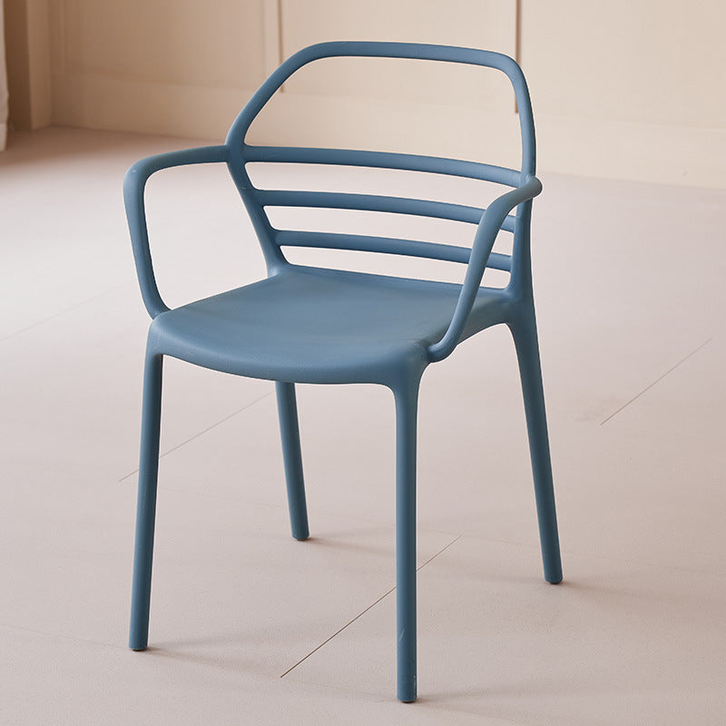 Contemporary Nordic PE Square Curved Geometric Line Dining Chair With Backrest And Armrests For Dining Room