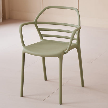 Contemporary Nordic PE Square Curved Geometric Line Dining Chair With Backrest And Armrests For Dining Room