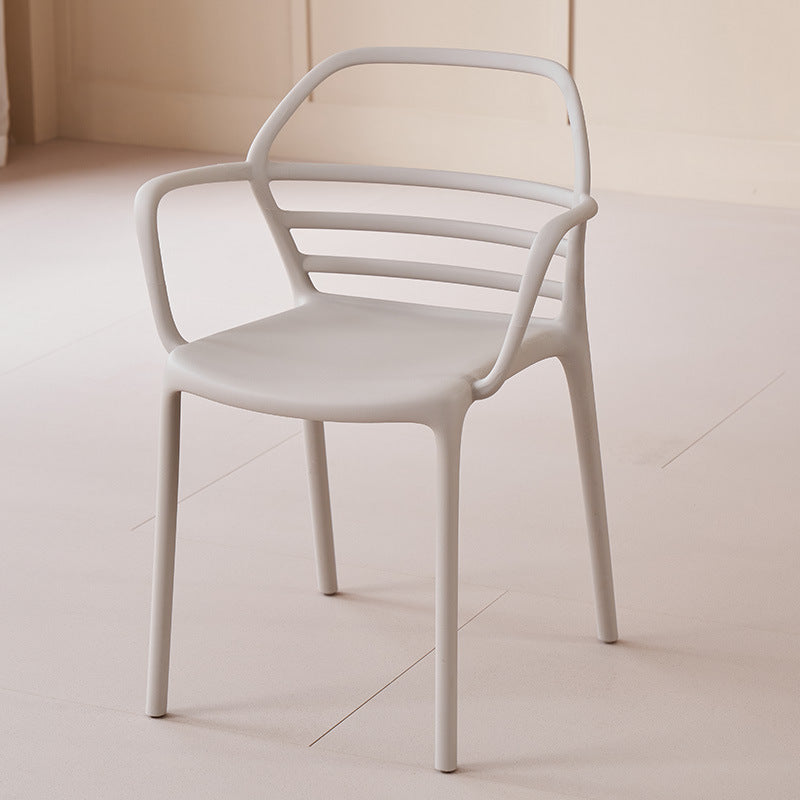 Contemporary Nordic PE Square Curved Geometric Line Dining Chair With Backrest And Armrests For Dining Room