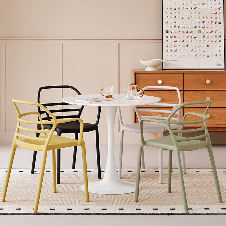 Contemporary Nordic PE Square Curved Geometric Line Dining Chair With Backrest And Armrests For Dining Room