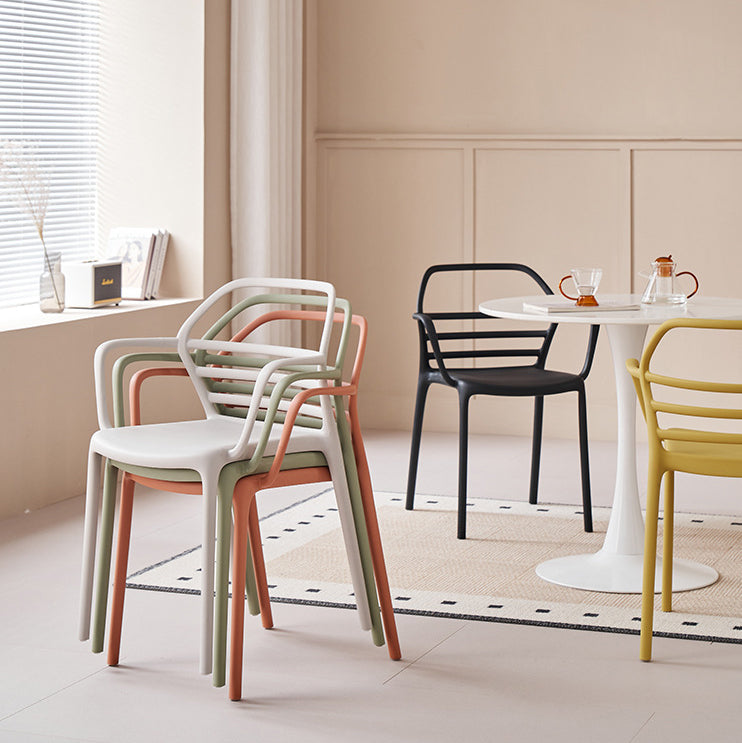 Contemporary Nordic PE Square Curved Geometric Line Dining Chair With Backrest And Armrests For Dining Room