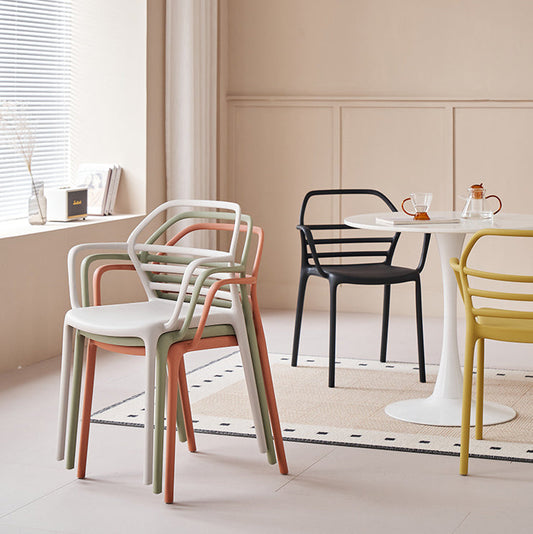 Contemporary Nordic PE Square Curved Geometric Line Dining Chair With Backrest And Armrests For Dining Room