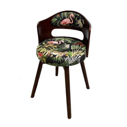 Traditional French Beech Wood And Fabric Round Patterned Swivel Vanity Stool With Backrest Armrest For Bedroom