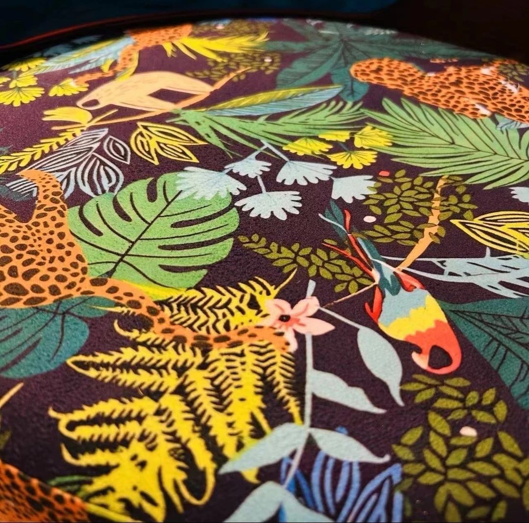 Traditional French Beech Wood And Fabric Round Patterned Swivel Vanity Stool With Backrest Armrest For Bedroom