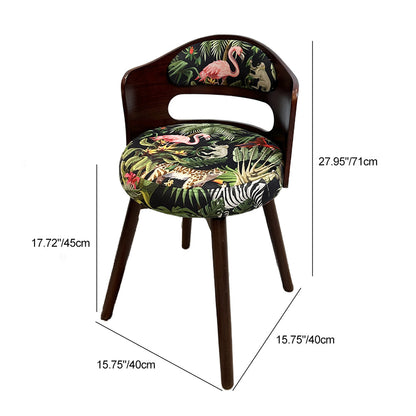 Traditional French Beech Wood And Fabric Round Patterned Swivel Vanity Stool With Backrest Armrest For Bedroom